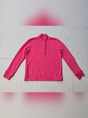 Talbots Pink Ruffled Placket Mock neck Button-Up Women's Pullover Size Petite